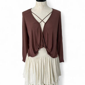 UO Silence + Noise Brown Long Sleeve Blouse - Size S